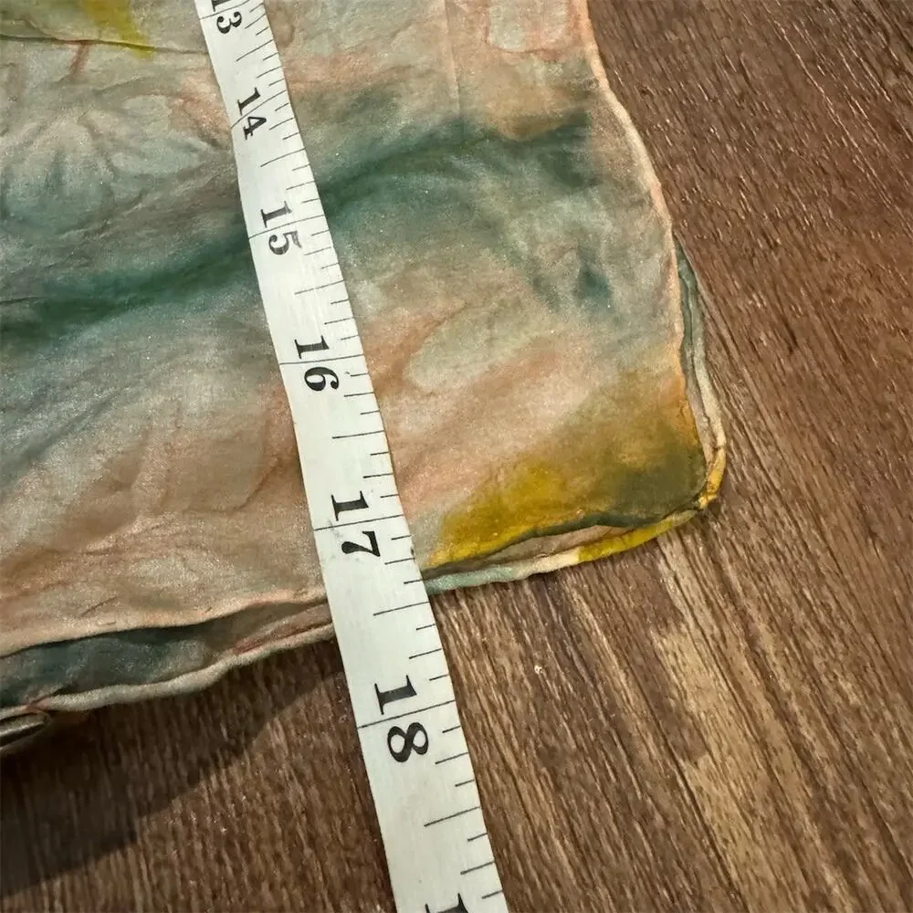 100% Silk Scarf Watercolor Green Yellow Pink Tie-Dye Abstract 64